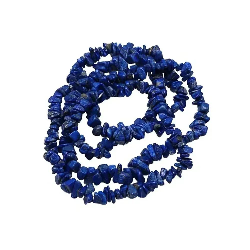 Blue Lapis Lazuli Bead Beaded Chips Long Strand Necklace Vintage No Clasp